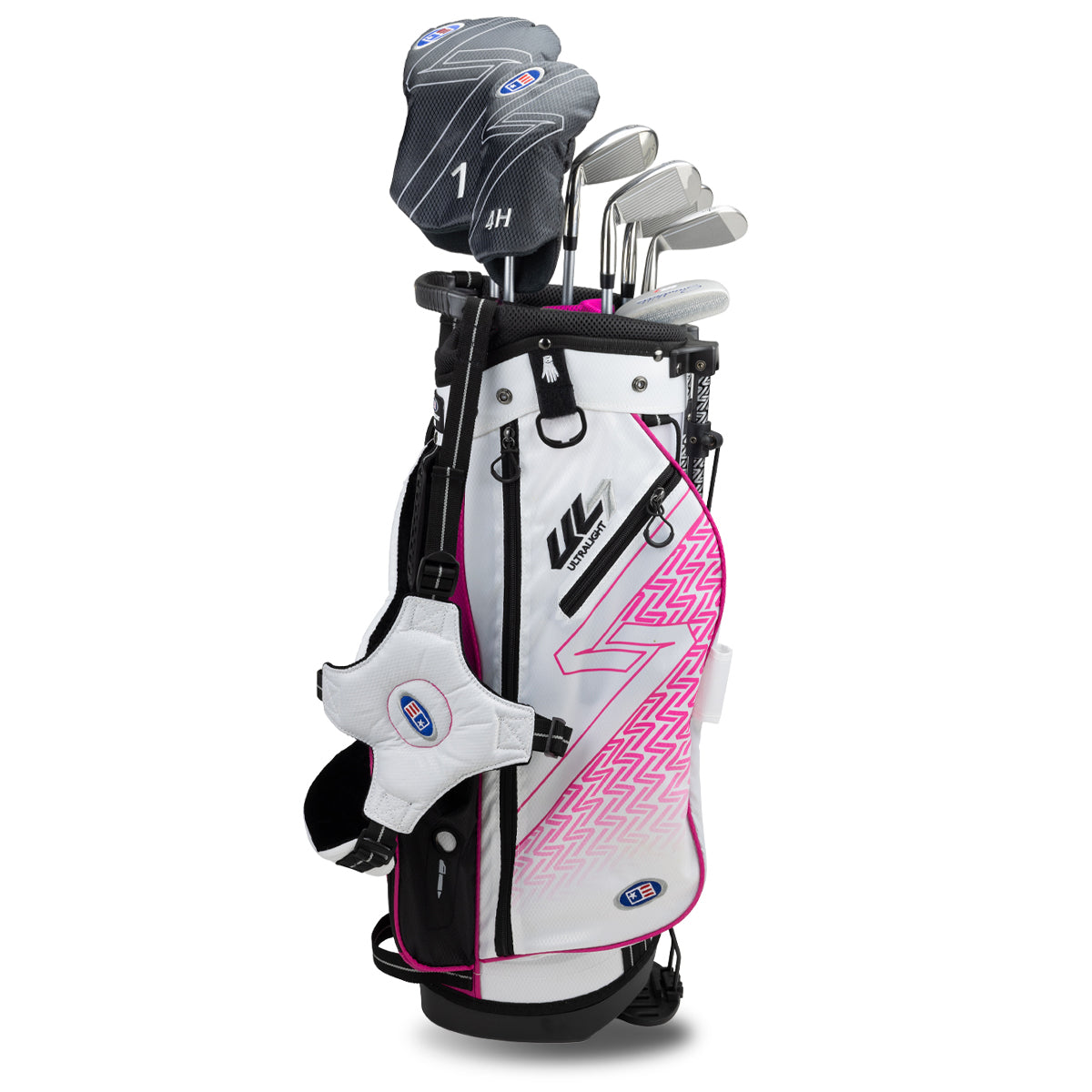 UL7 48 7 Club Stand Set, All Graphite, Black/Teal Bag Right / White/Pink