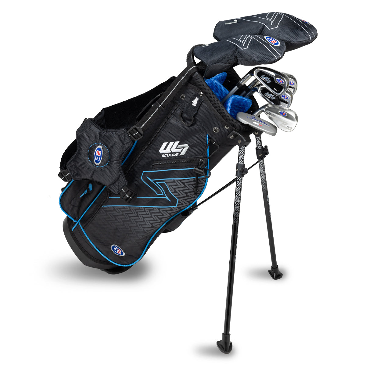 UL7 48 7 Club Stand Set, All Graphite, Black/Teal Bag Left / Black/Teal