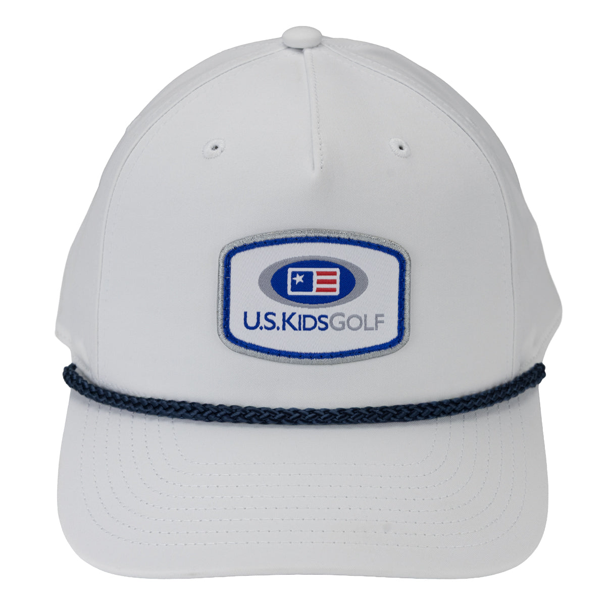 Patch Tech 5-Panel Rope, White/Navy, Adult M/L 58cm