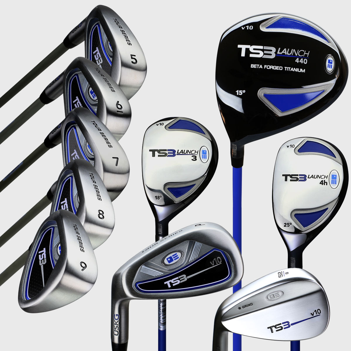 TS3-54 10 Club Stand Set, v10 All Graphite, Bla/Whi/Pur Bag Left / Black/White/Purple