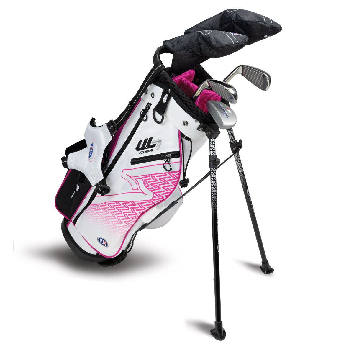 UL7 48 5 Club Stand Set, All Graphite, Black/Teal Bag Right / White/Pink
