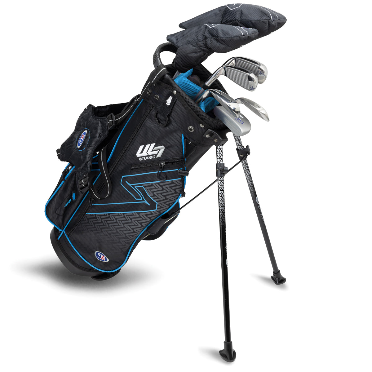 UL7 48 7 Club Stand Set, All Graphite, Black/Teal Bag Right / Black/Teal