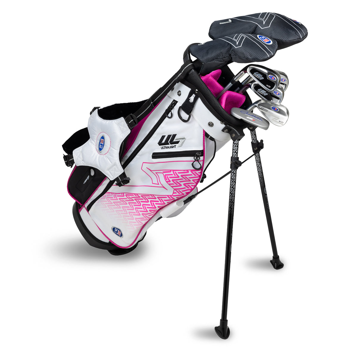 UL7 48 7 Club Stand Set, All Graphite, Black/Teal Bag Left / White/Pink