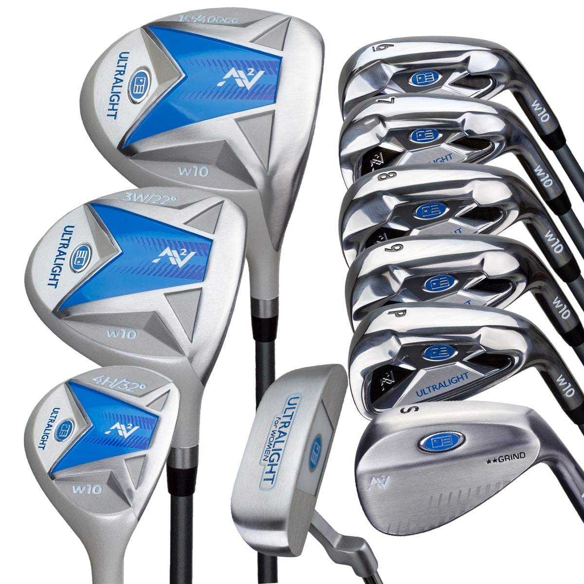 ULW-60 AV2 10 Club Stand Bag Set, All Graphite Grey/Blue